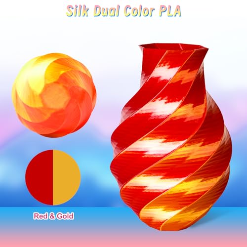 Image of ERYONE Silk PLA Filament 1.75mm Dual Color 3D Printer Filament Shiny Fit Most FDM Printers, 250g (0.55lbs) Cardboard Spool, Red Gold