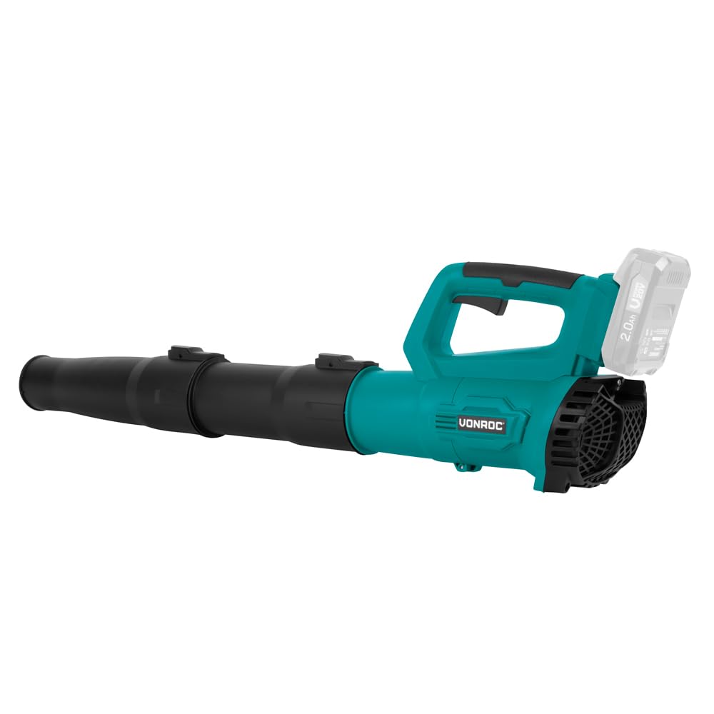 VONROC Soplador de hojas inalámbrico de 20 V, diseño axial, velocidad de aire 129 km/u, volumen de aire 7 m3/min. Batería y cargador