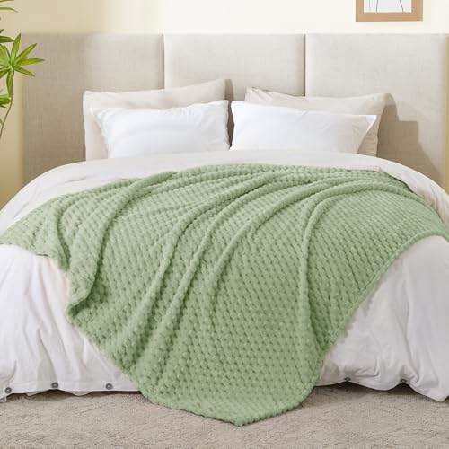 Image of BEDELITE Sage Green Twin Blanket for Couch, Soft Cozy Gift for Women, 60*80 | 3D Jacquard Decorative Fleece Blanket, Super Soft Plush Throws, Cute Birthday Gift for Women & Men, Suitable for All Seasons