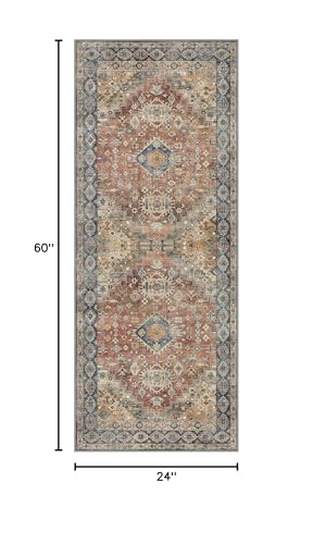 GENIMO Runner Rug 2x5 Non Slip Machine Washable Vintage Hallway Runner Rug, Low Pile Lightweight Rugs for Entryway, Hallway, Kitchen and Corridor, Antique Red