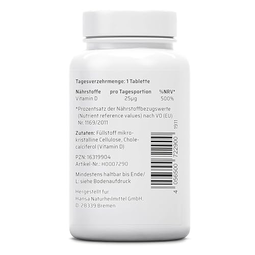 Sanhelios Sonnenvitamin D - 1000 I.E. Vitamin D3 - Unterstützt Knochen, Zähne, Muskeln und Immunsystem* - 365 Minitabletten Jahresvorrat - Nur Premium Zutaten - Hergestellt & geprüft in Deutschland