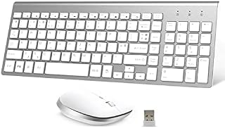 Wireless Keyboard and Mouse, GALENMORO QWERTY UK USB Ful-Size Stylish Slim Keyboard Silent Mouse Set for Windows PC/Laptop/Surface/Mac -White Silver