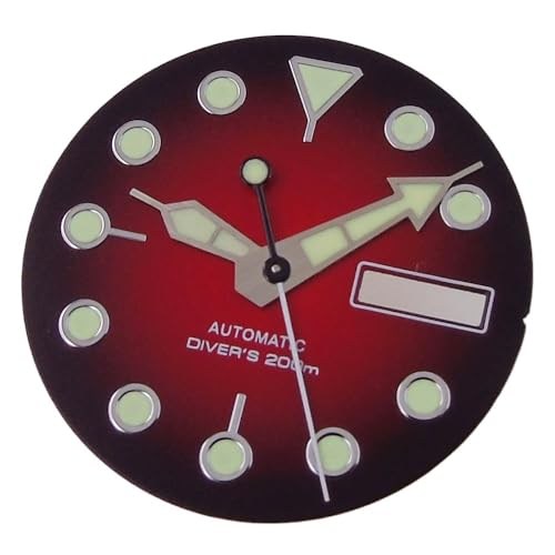 1個 29mm グリーン ルミナス ボルテックス グラデーション レッド テクスチャード ウォッチ ダイヤルフェイス NH36 NH36A 自動巻きムーブメント メンズ ダイビング モッド ウォッチ パーツ(Red Set B)