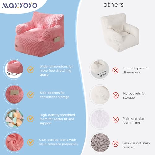 MAXYOYO-Kids-Bean-Bag-Chair-Stuffed-Toddler-Bean-Bag-Sofa-with-Filler-Bean-Bag-Chair-for-Boys-and-Girls-Lazy-Sofa-with-Pocket-Floor-Chair-for-Gaming-Reading-Pink MAXYOYO Kids Bean Bag Chair Stuffed Toddler Bean Bag Sofa with Filler Bean Bag Chair for Boys and Girls Lazy Sofa with Pocket Floor Chair for Gaming Reading Pink