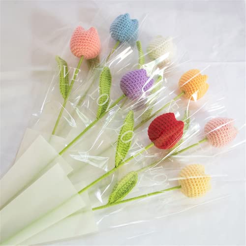 Crochet Flower 1 Pcs Finished Handmade Knitted Sunflower Tulip Rose Artificial Flower Faux Plants Home Decor Gift For Mothers Day Fathers Day Graduation #TOP6