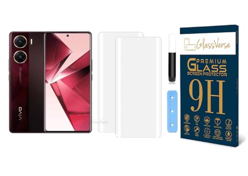 Image of GlassVerse Vivo V29E UV Tempered Glass Screen Protector. Pack Of 2 | 3D Curved Edge | 9H Hardness | Full UV Glue with UV Light | Anti-Scratch | Case Friendly | HD Clear. (6.78 Inches)