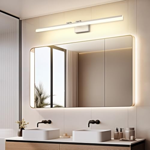Image of SOLFART 5 Color Temperature Dimmable 47.2 Inch Bathroom Light Fixtures Over Mirror Brushed Nickel Vanity Lights for Bathroom Modern LED Light Fixture 5CCT