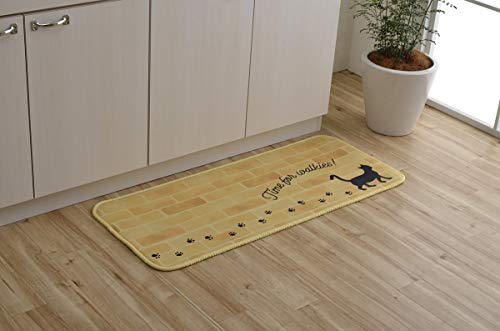 イケヒコ キッチンマット ふんわりミーニャ お手入れ簡単 滑りにくい 断熱性 ネコ柄 約50×120cm ベージュ #3481019