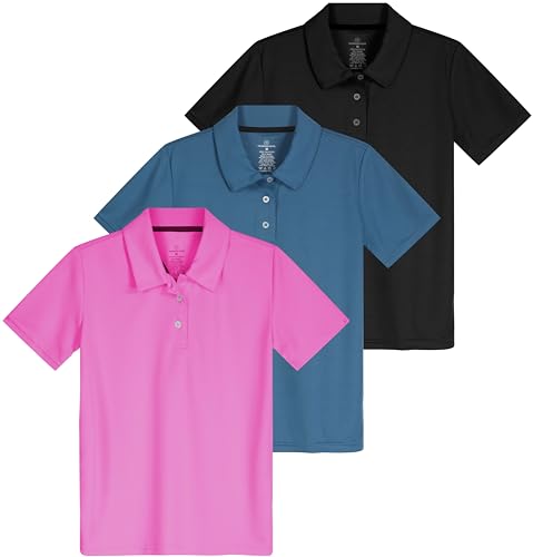 Image of 3 Pack Girls' Mesh Polo Shirts Short Sleeve Collared School Uniform Tops