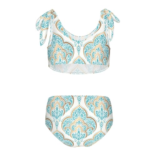 Girls Gold and Turquoise Pattern Swimsuit Two Pieces Bikini Set Bathing Suits Swimwear Crop Top Swimsuit Set2
