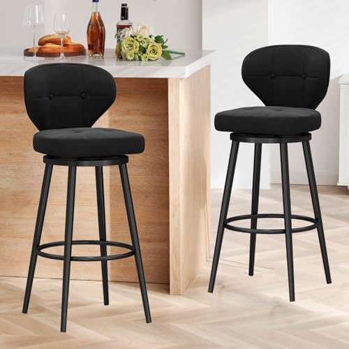 Tabouret de bar pivotant confortable en velours résistant noir - 6