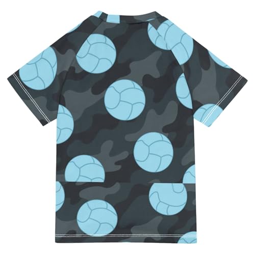 Cartoon Balls Camouflage Blue Short Sleeve Bathing Suit Girls Swimsuits for Little Girls Teen Rash Guard Swimsuit for 3-12 Years trajes de bano para ninas2