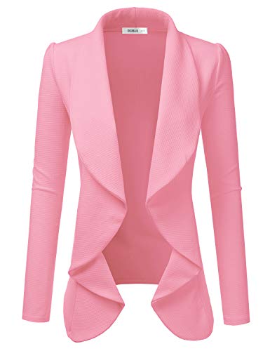 DOUBLJU Classic Draped Open Front Long Sleeve Business Casual Work Deconstructed Blazer Jackets for Womens with Plus Size