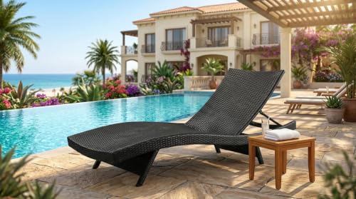UF Outdoor Poolside Lounger with Adjustable Backrest Sun Chaise R...