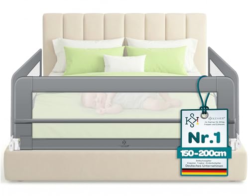 KESSER® Bettgitter 180 cm Bettschutzgitter Kinderbettgitter für Kinder Babybettgitter Klappbar, Tragbar, Kinderbett Kinderbettschutzgitter Rausfallschutz, Bett & Elternbett hoch: 42 cm, Hellgrau