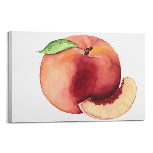 Poster aquarelle tranches de pêche art mural toile 20x30cm