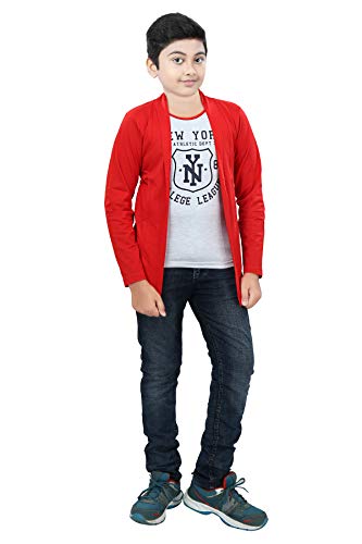 Image of Boy's Cotton White Printed T-Shirt with Blue Jacket Shrug