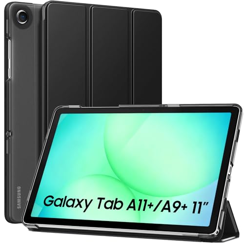 MoKo Case for Galaxy Tab A11+ Plus/A9+ 11-Inch 2026/2024, Slim Stand Protective Smart Cover with Hard PC Translucent Back Shell for Galaxy Tab A11+/A9 Plus Tablet, Auto Wake/Sleep, Black