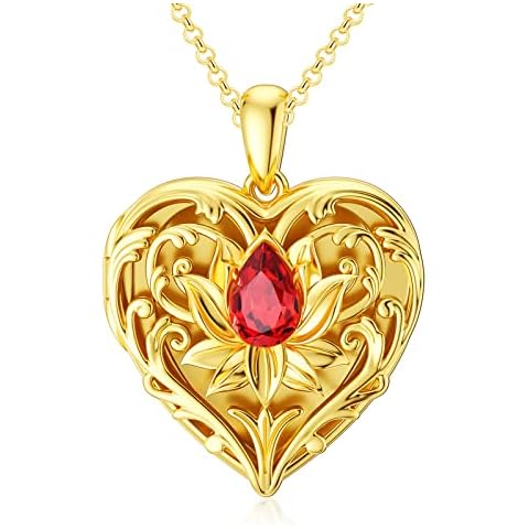 SOULMEET 18K Gold Filled Silver Heart Shaped Hollow Lotus Locket Necklace Cover