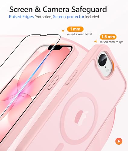 Image of FNTCASE for iPhone 17e Case: iPhone 16e Phone Case [Compatible with Magsafe] Translucent Matte Cases with [Screen Protector] Military Grade Shockproof Protective Phone Cover - Light Pink