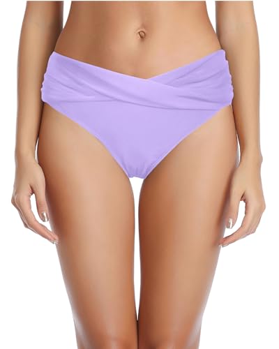 Image of Tempt Me Women Twist Bikini Bottom Moderate High Cut Bathing Suit Bottoms Ruched Swimsuit Bottom