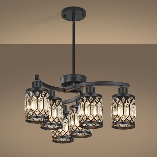 CNRATYE 6-Light Black Crystal Chandelier