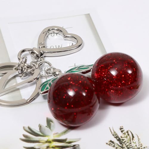 Heart-Shaped Keychain with Initial A-Z and Cherry Charm Bag Charms for Women,Car Accessories