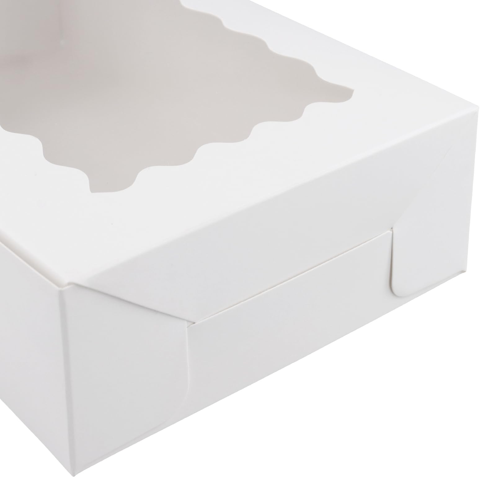 MOUYAT Paquete de 50 cajas de panadería blancas con ventana, 23 x 14 x 6 cm, cajas de galletas para macarrones, cupcakes, magdalenas, donas