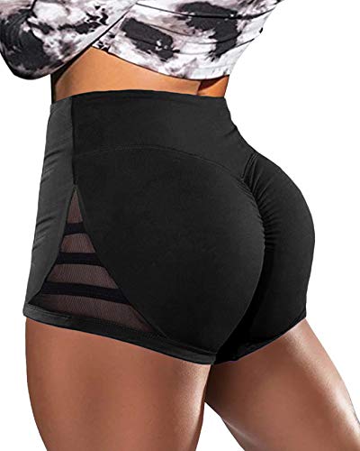 Zhaovi s Women s Butt Lifting Shorts High Waist Mesh Stretch Running Shorts Leggings Spandex Pole Dance Shorts Black