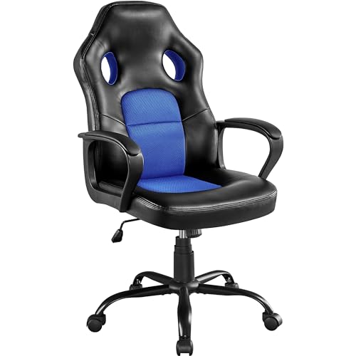 Sedia/Poltrona da Ufficio Scrivania Ergonomica Portata 150 kg Girevole Altezza Regolabile a Rotelle Schienale Alto Reclinabile per Computer in Ecopelle Nera/Blu - Sedia gaming