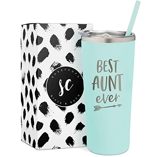 Best Aunt Ever Stainless Steel Personalized Tumbler - Insulated Cup With Cute Design - Slide Close Lid With Straw - For Pregnancy Announcements - Valentine's Day - Best Aunt Ever Gifts #TOP10