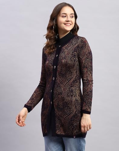 Image of Monte Carlo Womens Self Design Round Neck Full Sleeve Cardigan (1243652RN)