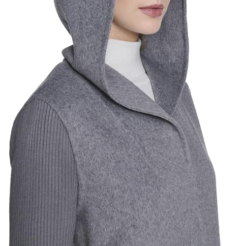 Image of Kenneth Cole Women's Hooded Double Face Wool With Hidden Snap Closure and Rib Knit Sleeve Coat