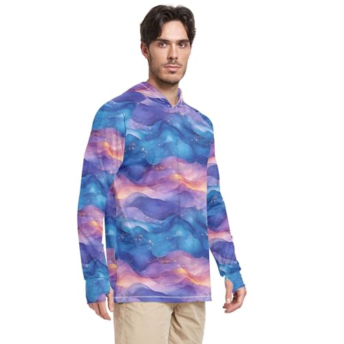 Blue Pink Purple Liquid Mens Sun Hoodies Shirts Long Sleeve Hiking Hoodie UPF 50+ Sport Shirt S2