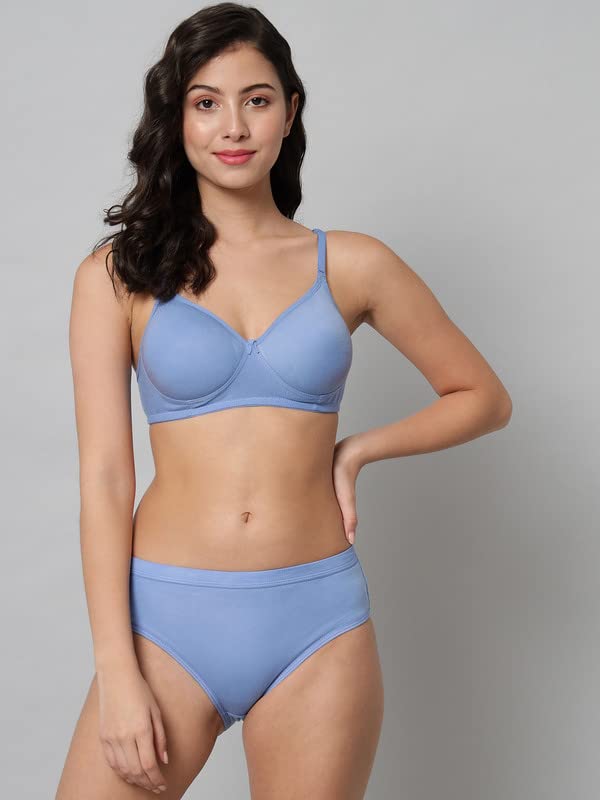 Image of Women's Cotton Lightly Padded Wire Free Bra Panty Lingerie Set Honeymoon Bikni Set for Girl's Combo Pack of 3