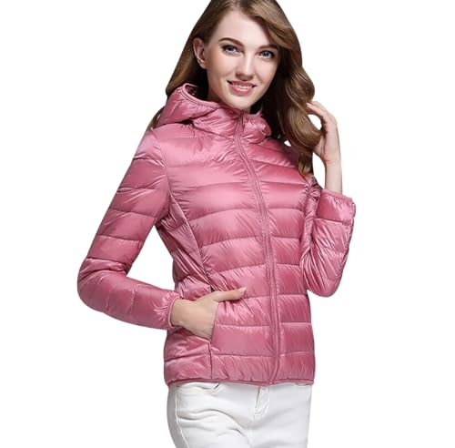 HAXNOHEY Plumífero Ligero Mujer Chaqueta Acolchada de Plumas con Capucha Plumiferos Cortos Mujer Chaqueta de Plumas Ultraligera y Plegable Ropa de Abrigo Impermeable Abrigada Invierno Senderismo