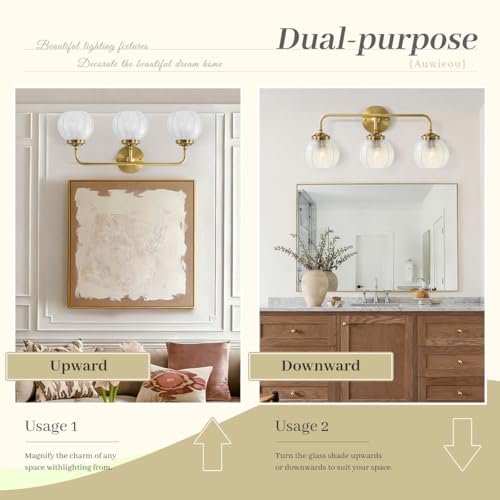 Image of Vintage Wall sconces Bathroom Vanity Lights Over Mirror 3 Light Gold Wall sconce with clear Glass Shade mid Century modern Wall Sconce Glass globe wall lamp Wall Lighting for Bedroom Doorway Hallway