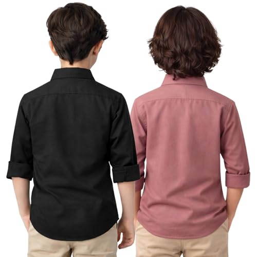 Image of YYQ Pack of 2 Boys Cotton Blend Shirts - Full Sleeve Casual, Soft & Comfortable Spread Collar Shirts