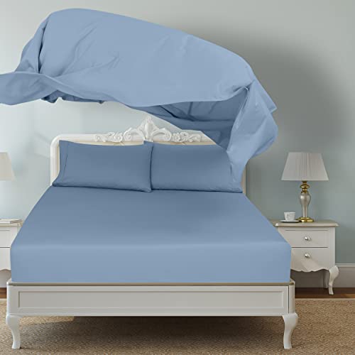 Image of Royale Linens 2 Pack Bulk Flat Sheet Set - Top Sheets - Soft 1800 Microfiber - Wrinkle & Stain Resistant - for Hotel, Massage Table, Hospital, Dorm - King Flat Sheet Sold Separately (King, Lake Blue)