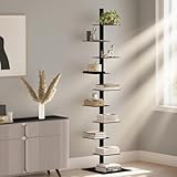 9 Tier Metal Spine Bookshelf Tower, Vertical Bookshelf,Adjustable Vertical Spine Book Tower Floor,Tall Open Shelf 360 Display Storage Organizer for Study Room,Living Room,Office,Bedroom(Black)