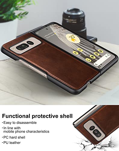 Image of Foluu for Google Pixel Fold Case, Leather Case, PU Leather + Hard PC Shell Ultra Thin Slim Durable Protective Phone Case Cover for Google Pixel Fold 2023 (Brown)