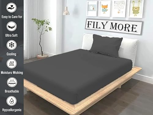 Image of Filymore Solid Dark Grey bedsheet 240 Tc Microfiber Solid Single Color Bedsheet /bedcover for Singlesize Bed with 1 Pillow Cover (Size :90X60 inchs, Single, Dark Gray)