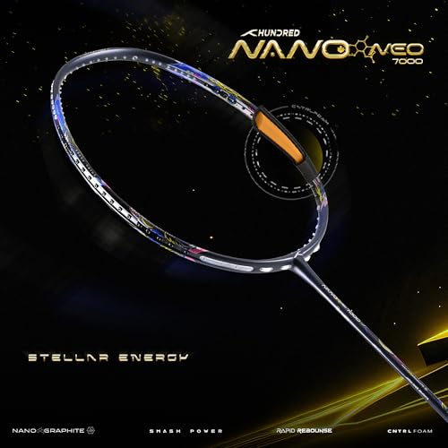 Image of Hundred Nano Neo 7000 (4U) Unstrung Badminton Racket with Full Cover | 83 Grams | Maximum Tension ≤32 lbs (Charcoal /Black)