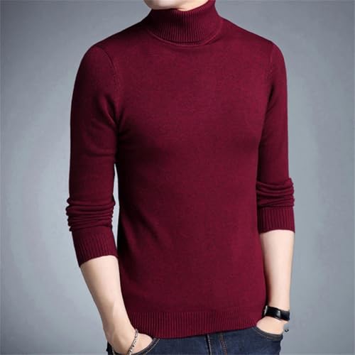 Men's High Neck Sweater Double Collar Pullover Slim Fit Knitwear Warm Winter Casual Jumper4