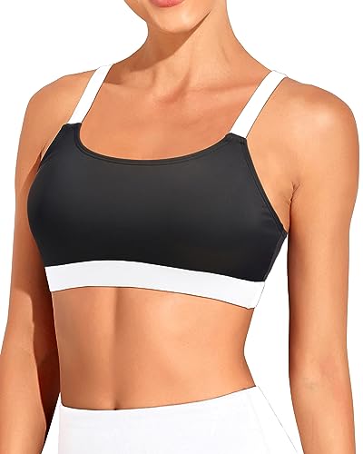 Image of Tempt Me Women Sports Bra Swim Crop Tops Only | Scoop neck, Bathing suits top, Removable cups, Adjustable straps