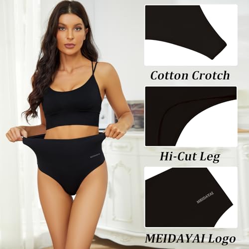 Thongs for Women High Waisted Tunmmy Control Underwear Soft Stretchy No Show High Rise Thong Panties 5 Pack4