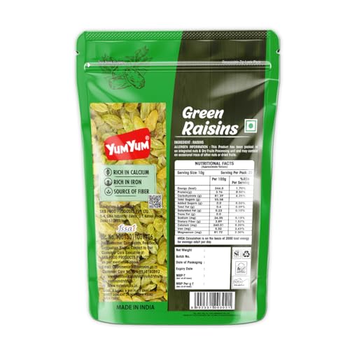 Image of Yum Yum Pure Raisins Seedless /Kishmish, 500g Pouch, Source Of Potassium, Premium Dry Fruits, Green Raisins