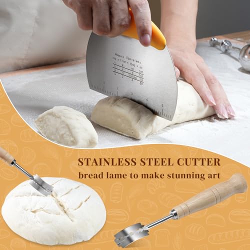 Miniatura 4 de Banetones Para Pan, Sopito Banneton 2 Piezas Cesta Pan Con Paño De Lino, Raspador De Masa, Cepillo De Silicona, Batidor De Masa, Cuchillo De Panadero, Tamiz De Harina, Bolsa De Almacenamiento