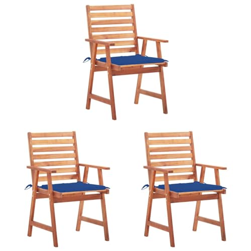 LAPOOH Sillas Comedor de jardín y Cojines 3 uds, Sillas Terraza Exterior, Silla Playa,Sillas Exterior Jardin, Sillas Balcon, Muebles Jardin Exterior Conjunto, Madera Maciza Acacia