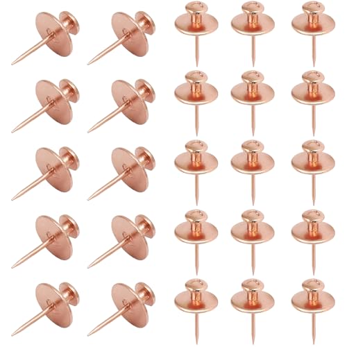 Image of 25 Pcs Rose Gold Double Headed Picture Hangers Nails | Thumb Tacks Decorative, Push Pin Wall Nails, Photo Hanging Hook Pins, For Home Office Drywall Classroom